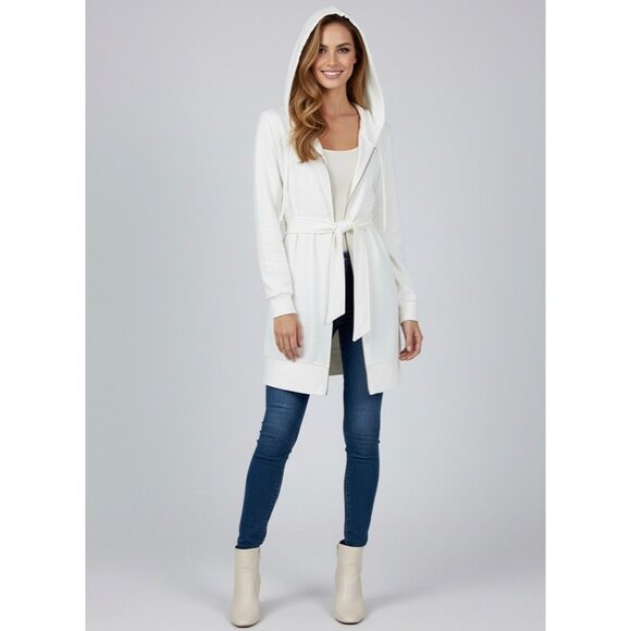 Vtg Victoria's Secret Cozy Long Hooded Zip Belted Cardigan Sweater • Y2K Coquett - Picture 1 of 16